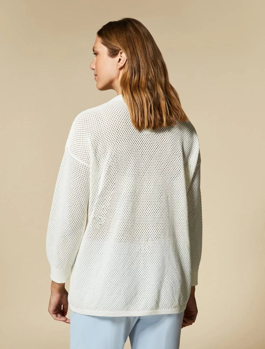 "Marina Rinaldi Women's White Cotton Crepe Sweater | Soft Knit Top"