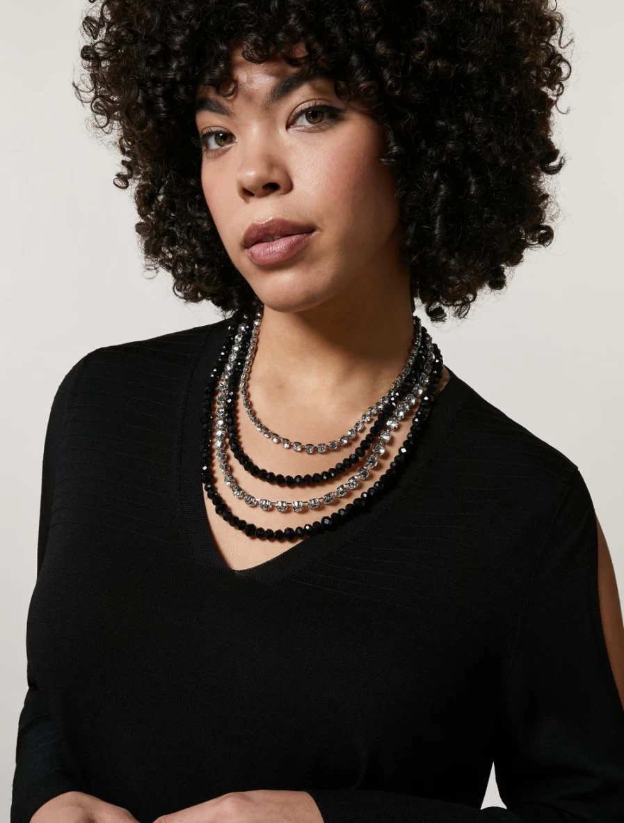 Marina Rinaldi Women's Black Crystal Rhinestone Necklace - Elegant Fashion Jewelry