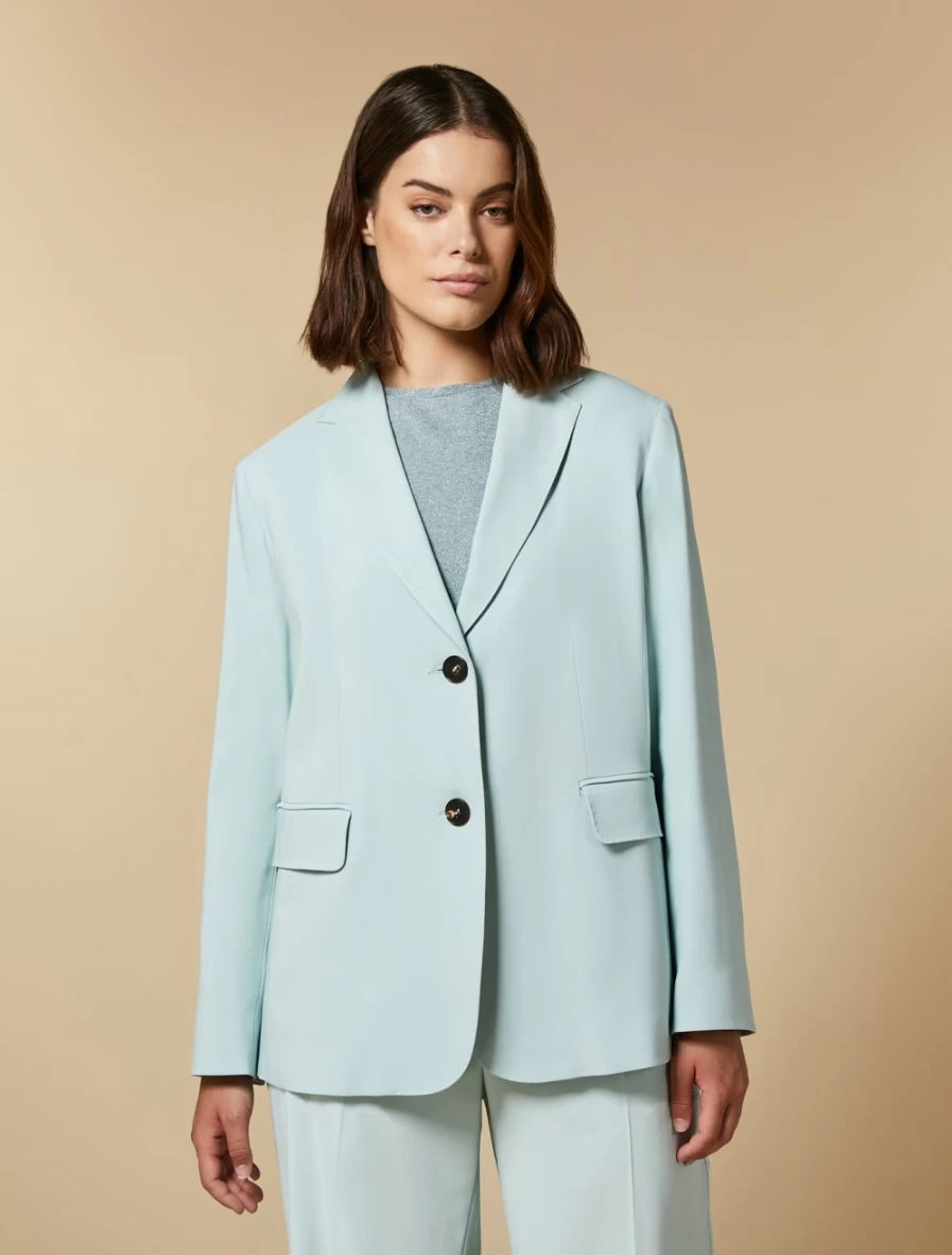 "Marina Rinaldi Women's Ski Blue Single-Breasted Twill Jacket | Classic Casual Blazer"