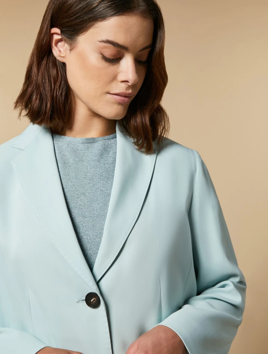 "Marina Rinaldi Women's Ski Blue Single-Breasted Twill Jacket | Classic Casual Blazer"