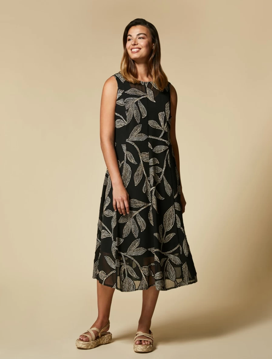 Marina Rinaldi Women's Black Printed Burnout Fabric Dress