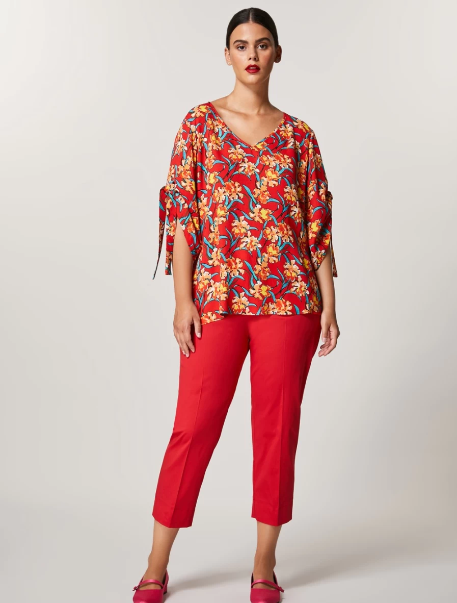"Marina Rinaldi Women's Red Cotton Twill Trousers | Classic Comfort Fit"