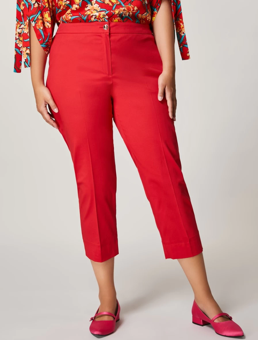 "Marina Rinaldi Women's Red Cotton Twill Trousers | Classic Comfort Fit"