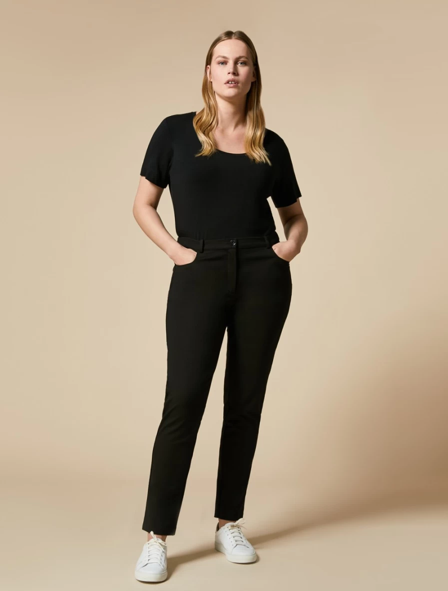 Marina Rinaldi Women's Black Milan-Stitch Trousers - Elegant High-Waist Pants