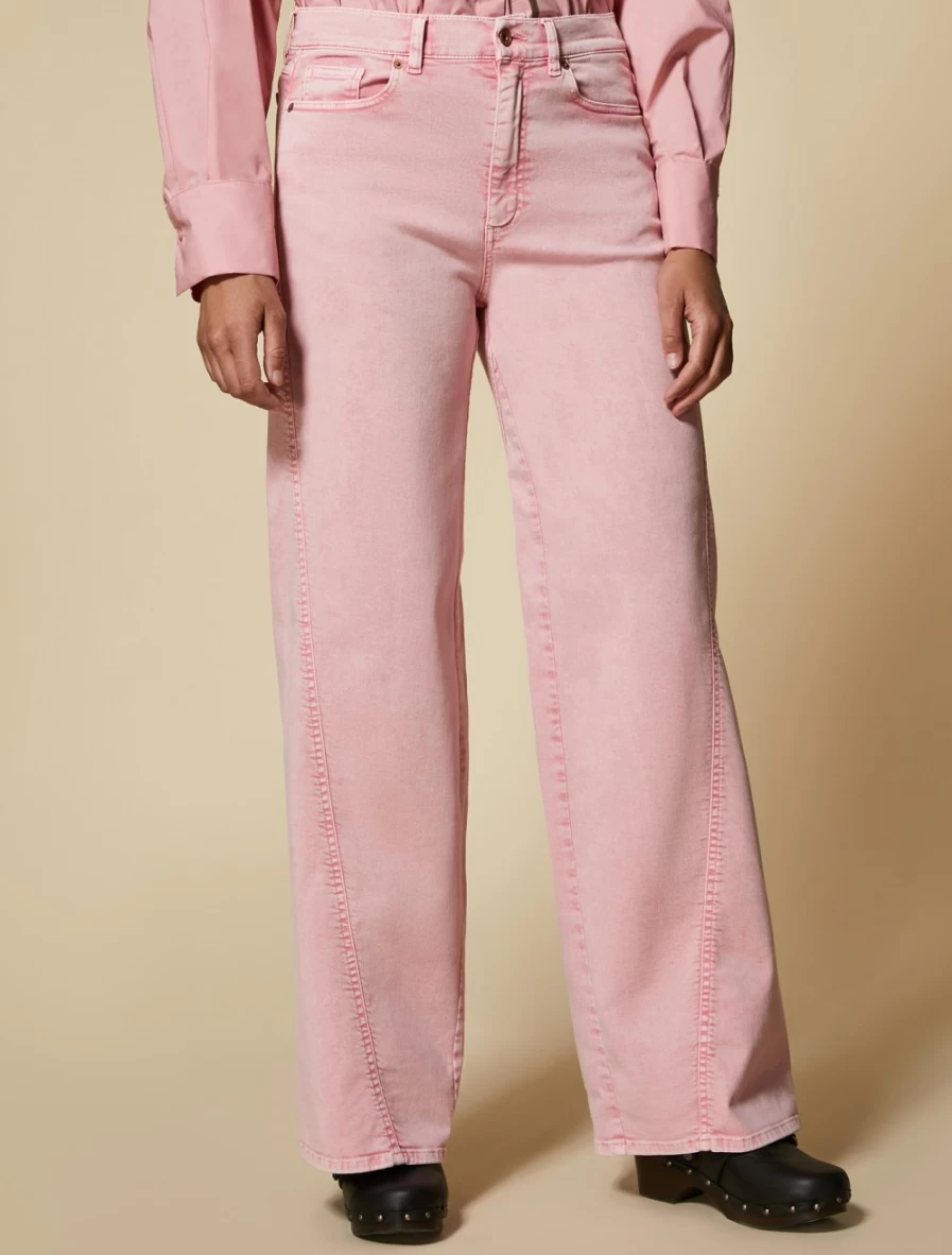 Marina Rinaldi Women's Pink Wide-Leg Trousers in Marble-Effect Bull Denim