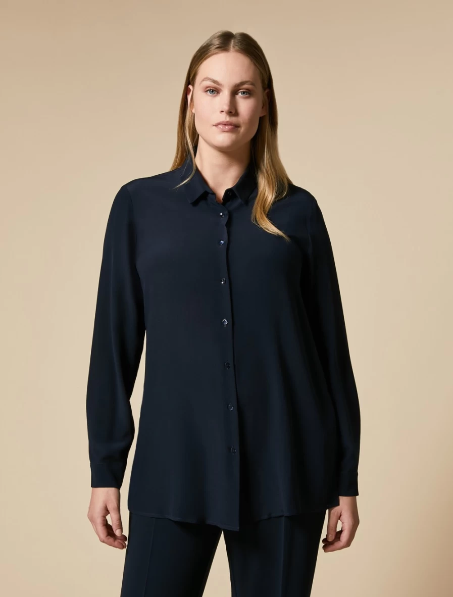 "Marina Rinaldi Women's Dark Navy Silk Shirt – Elegant Blouse for Women"