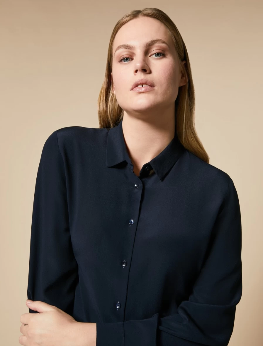 "Marina Rinaldi Women's Dark Navy Silk Shirt – Elegant Blouse for Women"