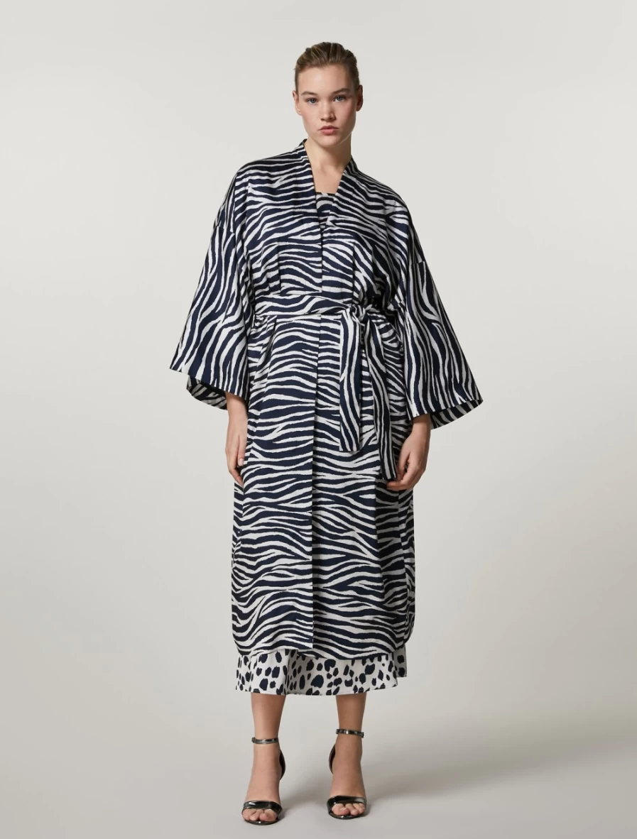 "Marina Rinaldi Women's Dark Navy Printed Twill Overcoat Coat"
