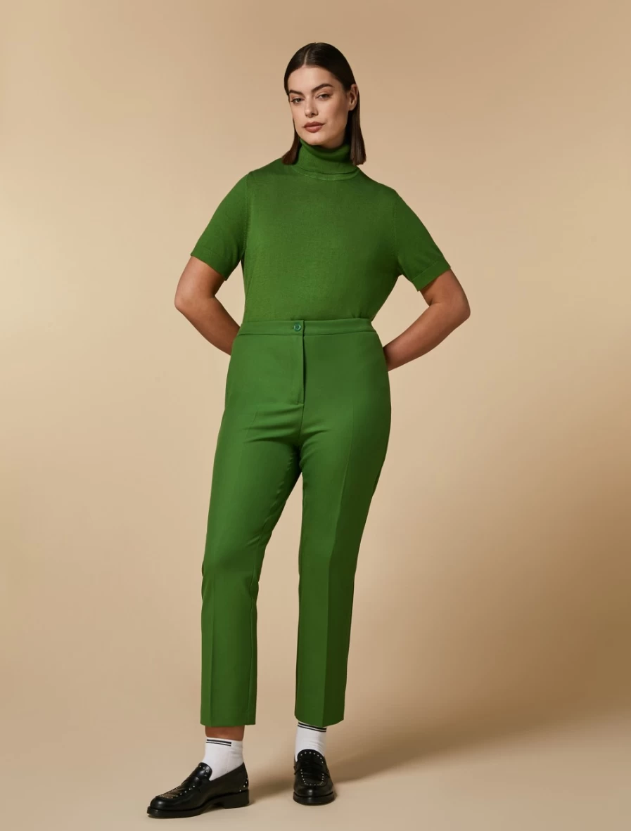 Marina Rinaldi Women's Green Flared Viscose-Blend Trousers | Comfort & Style
