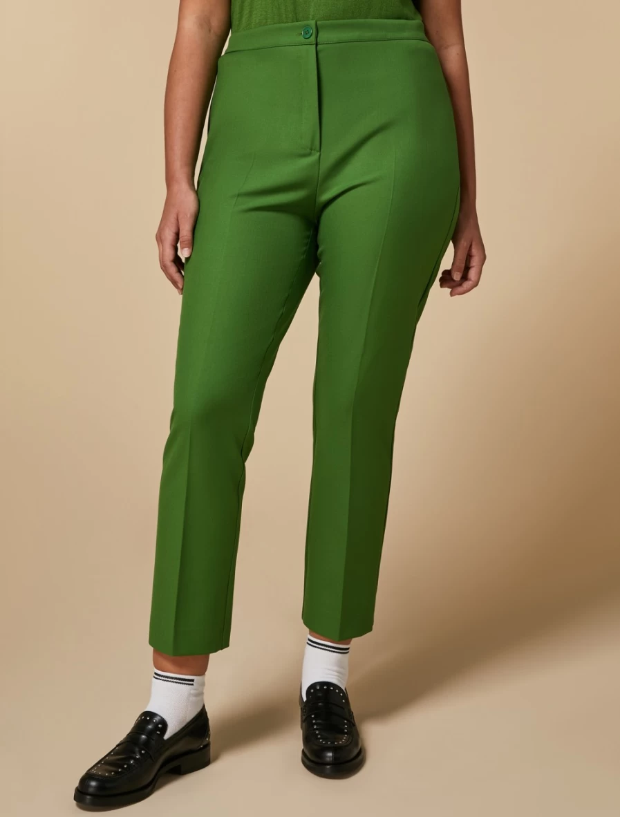 Marina Rinaldi Women's Green Flared Viscose-Blend Trousers | Comfort & Style