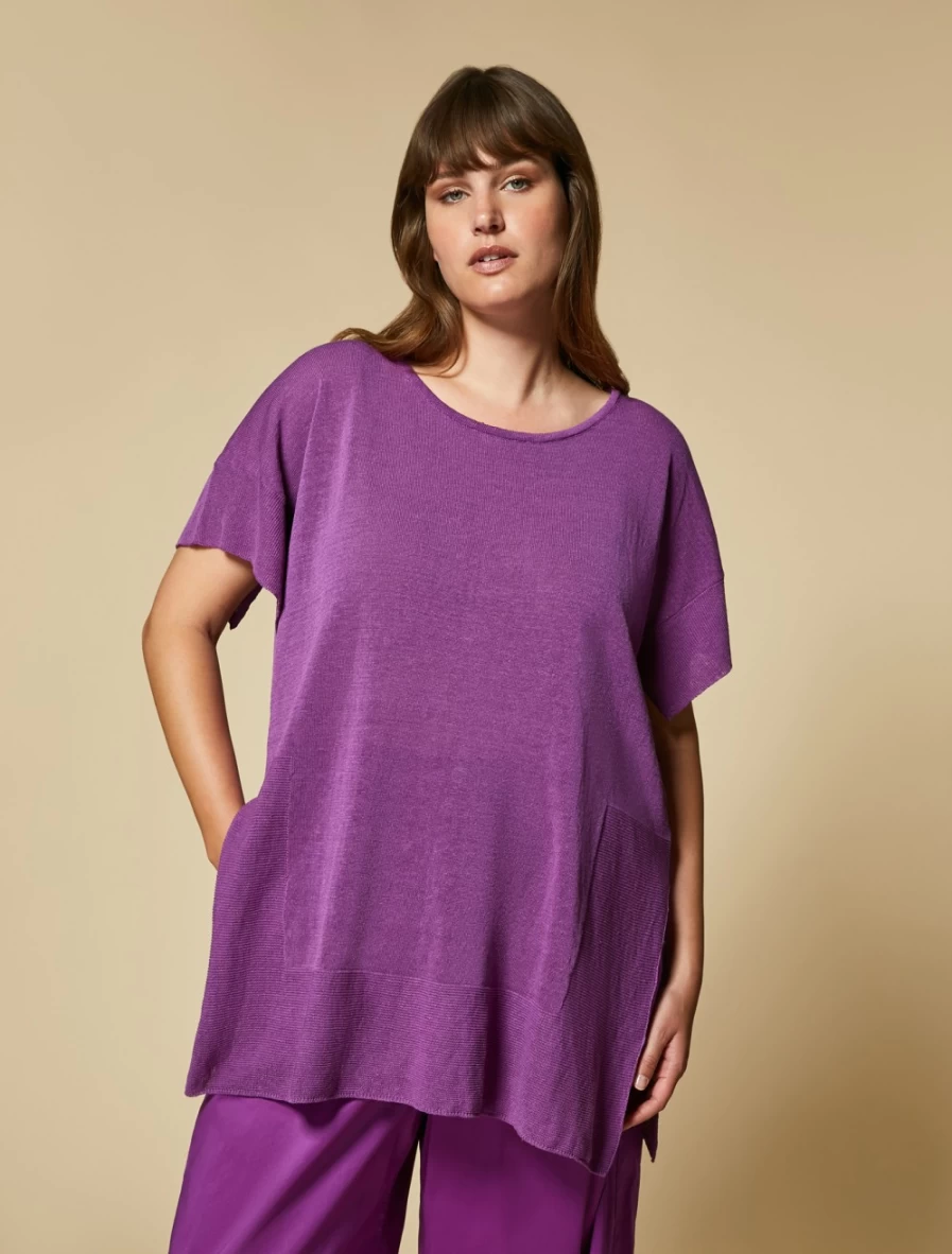 "Marina Rinaldi Women's Fuchsia Technical Linen Sweater"