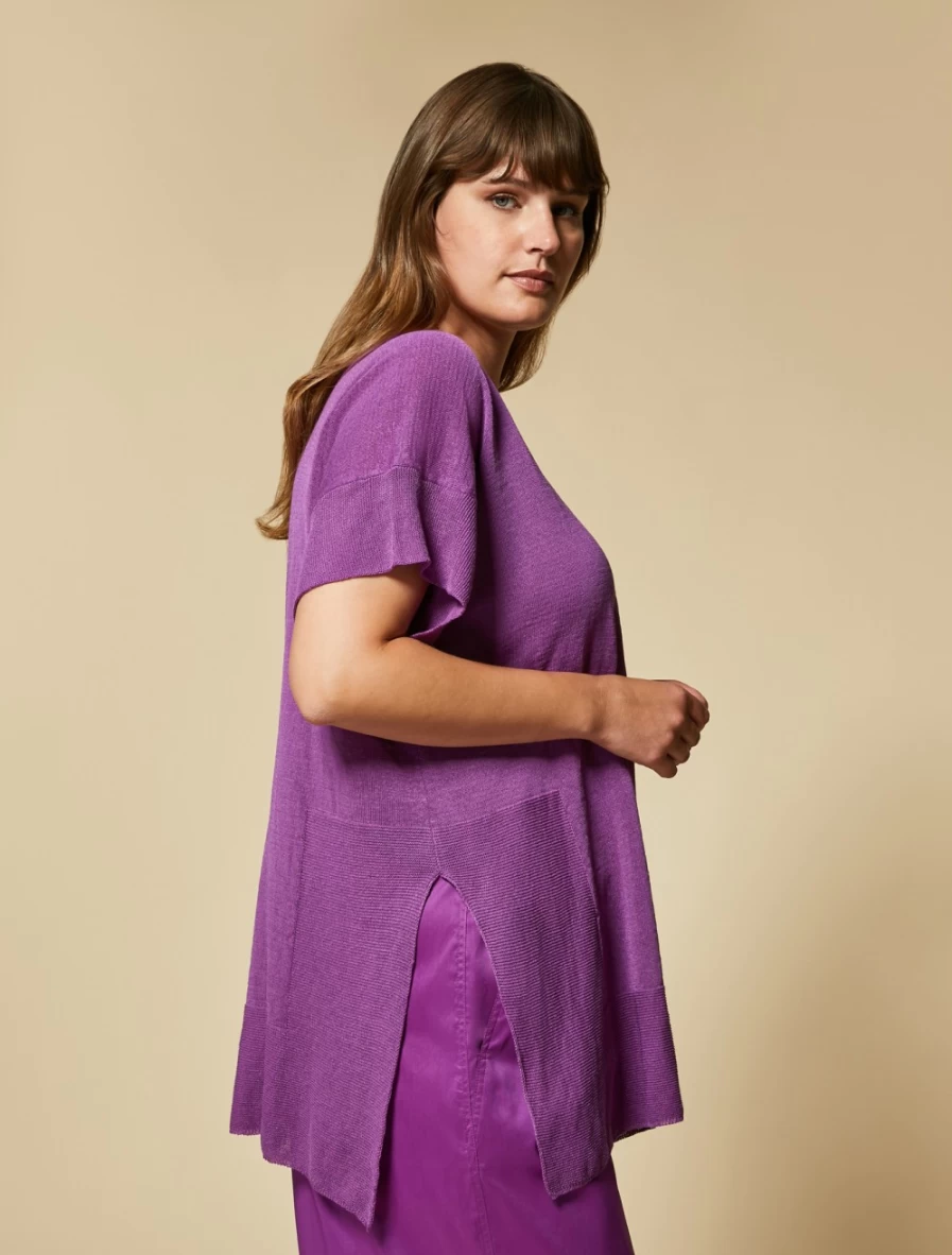 "Marina Rinaldi Women's Fuchsia Technical Linen Sweater"
