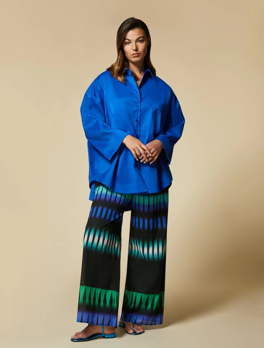 "Marina Rinaldi Women's Green Cotton Voile Trousers | Lightweight & Comfortable"