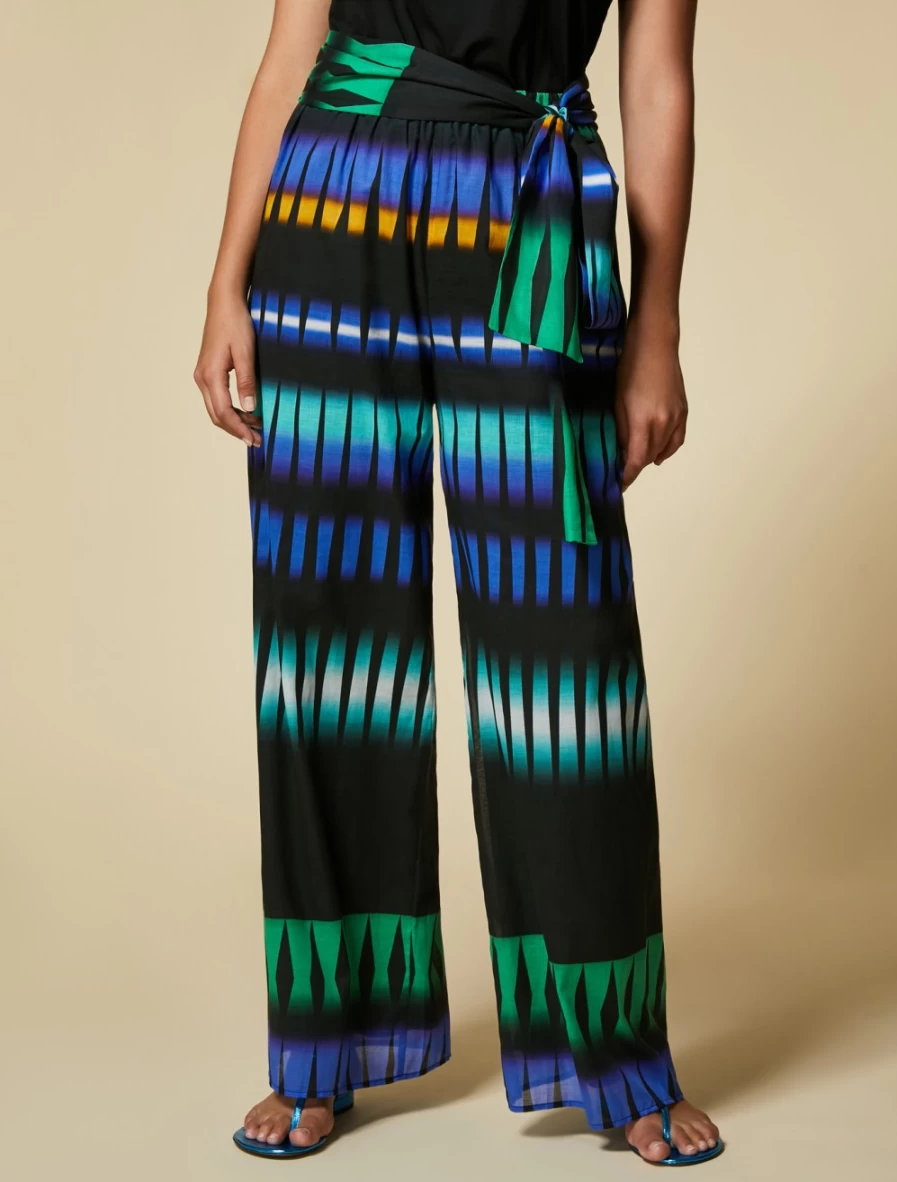 "Marina Rinaldi Women's Green Cotton Voile Trousers | Lightweight & Comfortable"