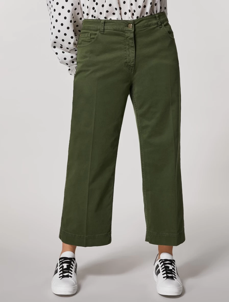 "Marina Rinaldi Women's Dark Green Cotton Cropped Trousers"