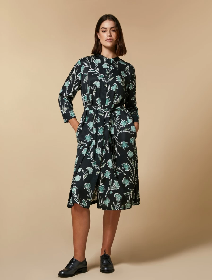 Marina Rinaldi Women's Black Printed Twill Shirt Dress