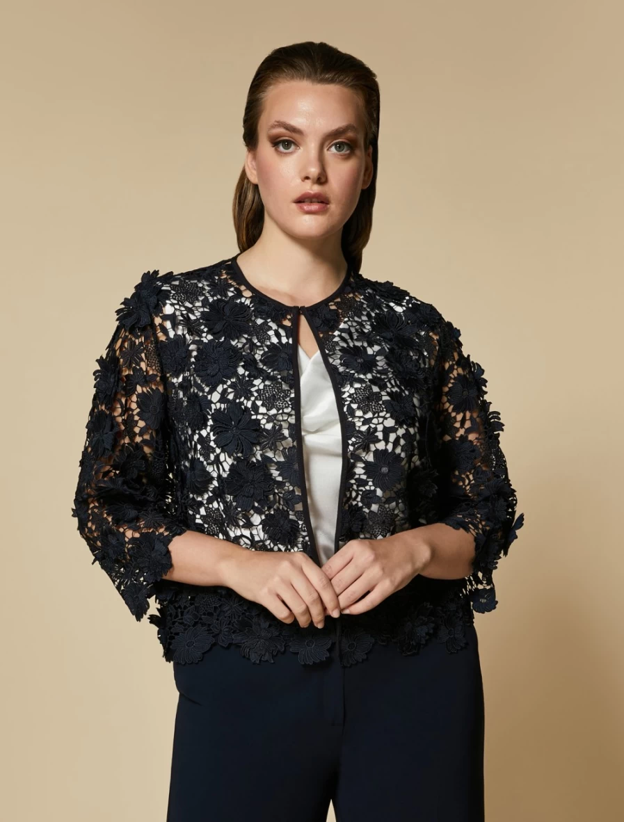 Marina Rinaldi Women's Dark Navy Macramé Lace Tunic Top