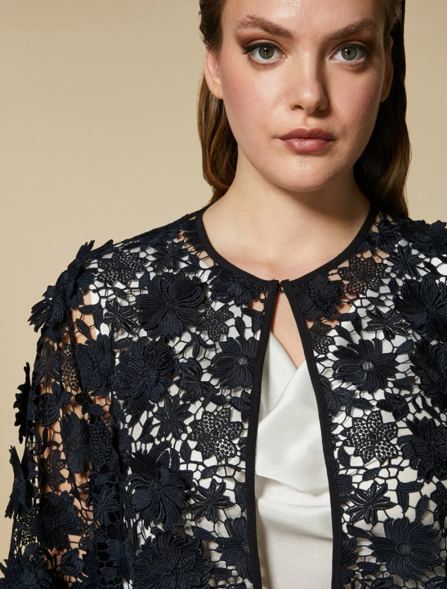 Marina Rinaldi Women's Dark Navy Macramé Lace Tunic Top