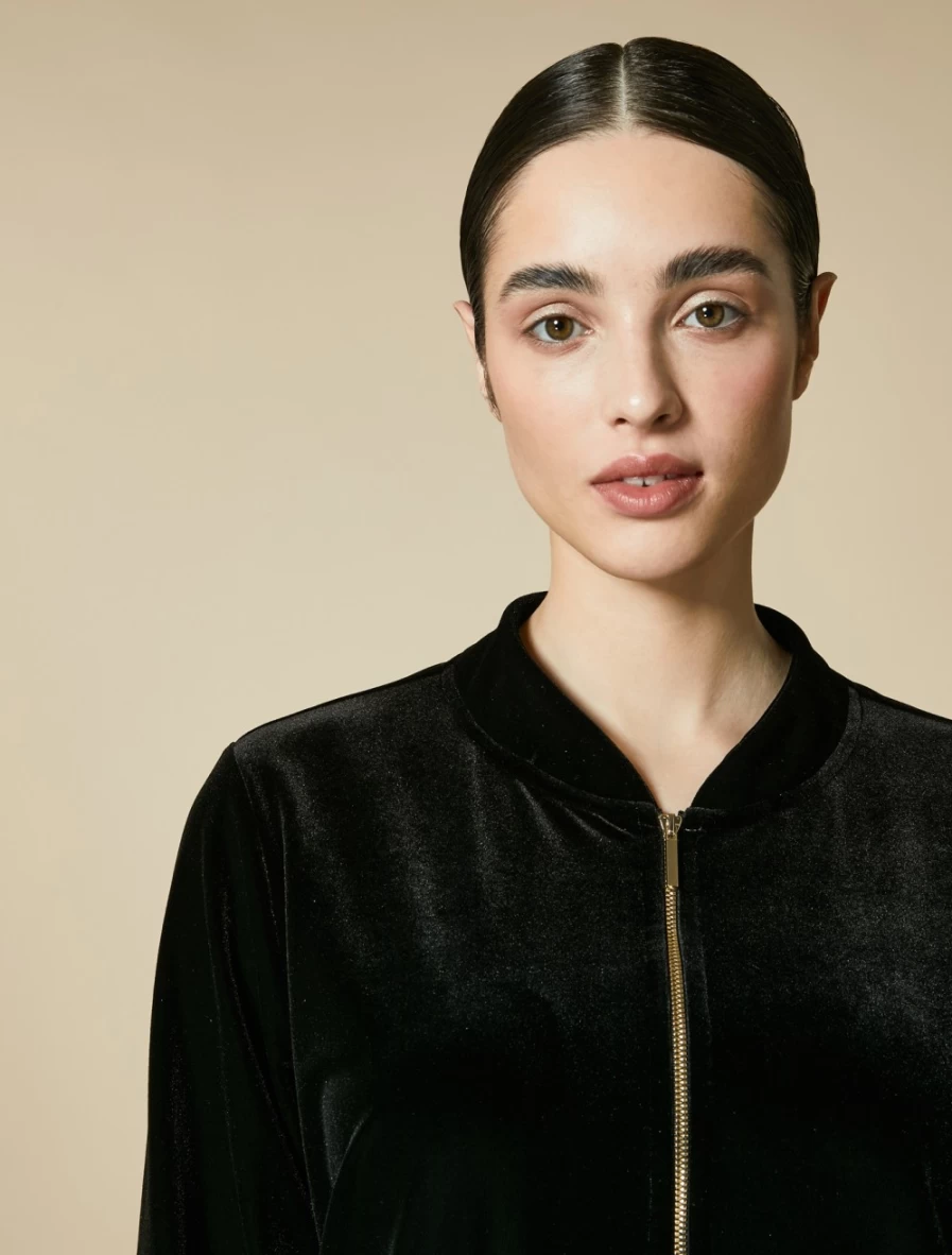 Marina Rinaldi Women's Black Fluid Velvet Jersey Jacket - Soft Stretch Comfort