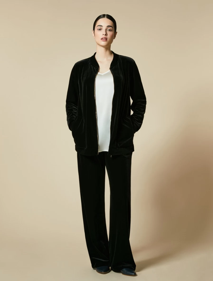 Marina Rinaldi Women's Black Fluid Velvet Jersey Jacket - Soft Stretch Comfort