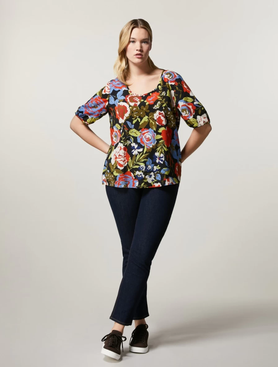 "Marina Rinaldi Women's Dark Navy Cotton Denim Trousers"