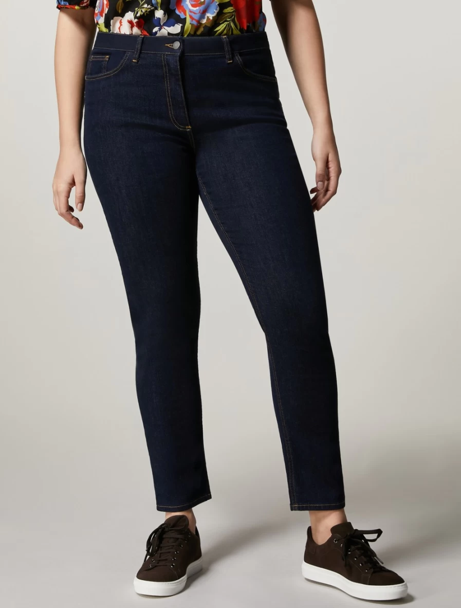 "Marina Rinaldi Women's Dark Navy Cotton Denim Trousers"
