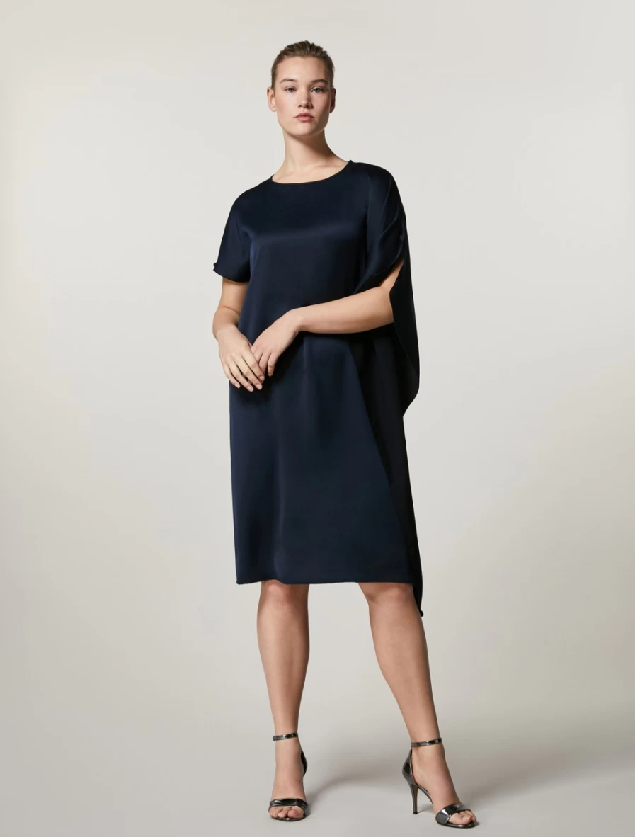 Marina Rinaldi Women's Dark Navy Crepe Envers Satin Dress - Elegant Evening Gown