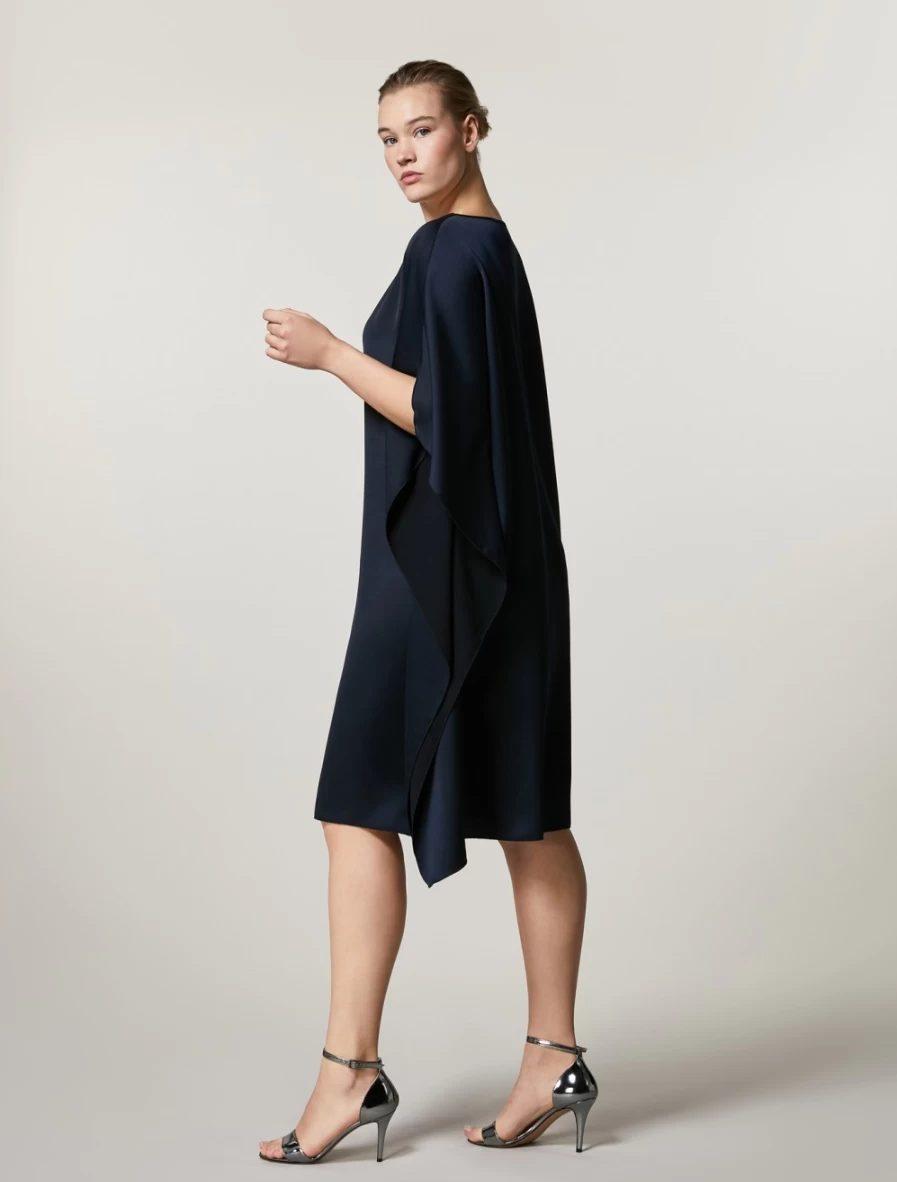 Marina Rinaldi Women's Dark Navy Crepe Envers Satin Dress - Elegant Evening Gown