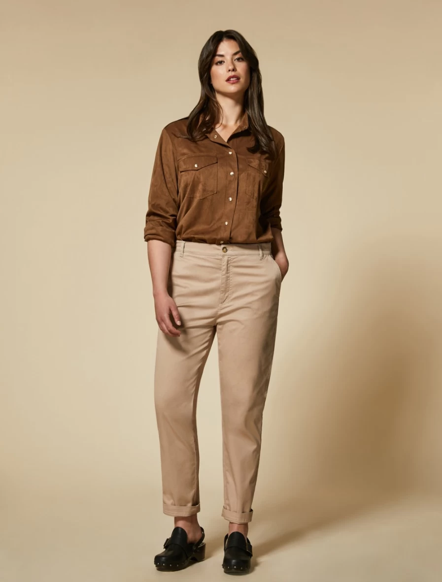 "Marina Rinaldi Women's Slim Gabardine Trousers in Colonial - Elegant Fit & Comfort"