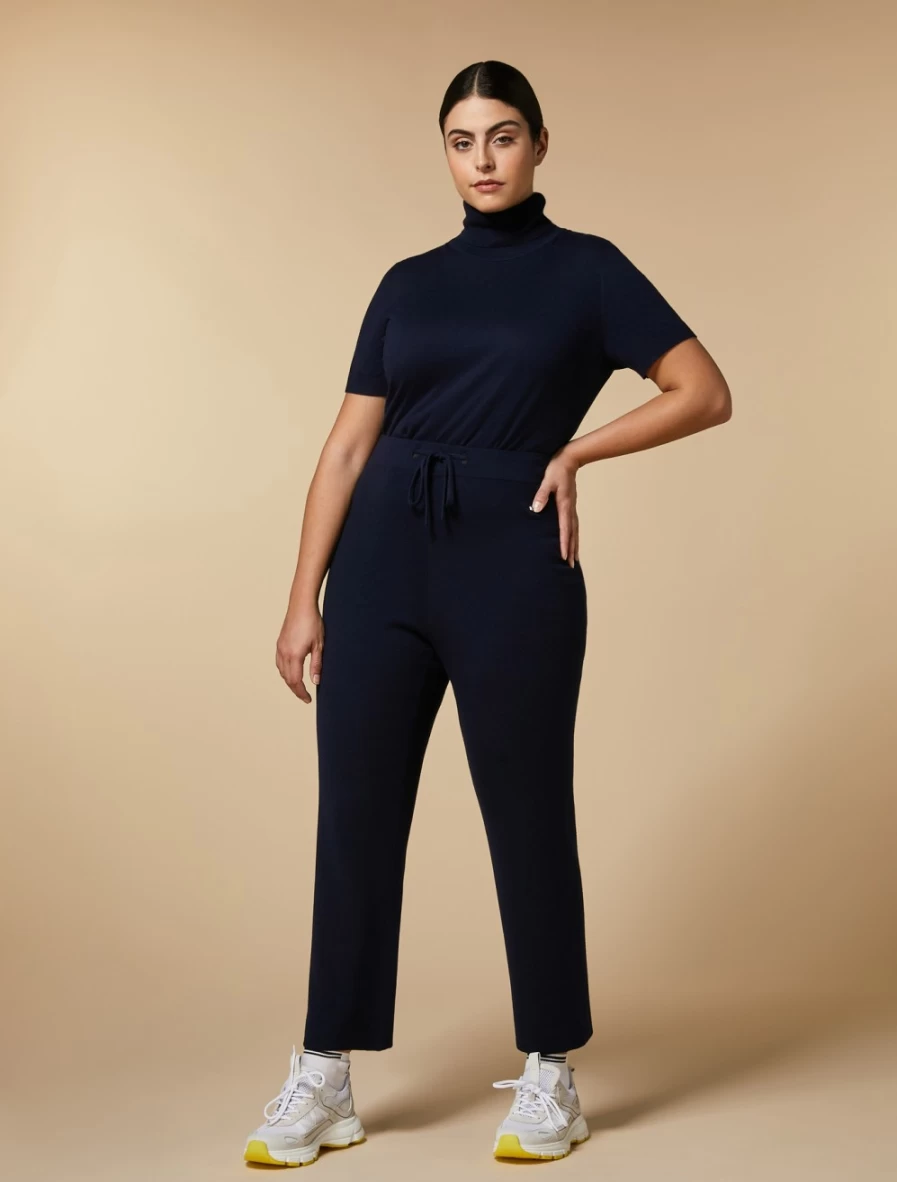 Marina Rinaldi Women's Dark Navy Wide-Fit Knit Trousers - Comfortable Stretch Pants