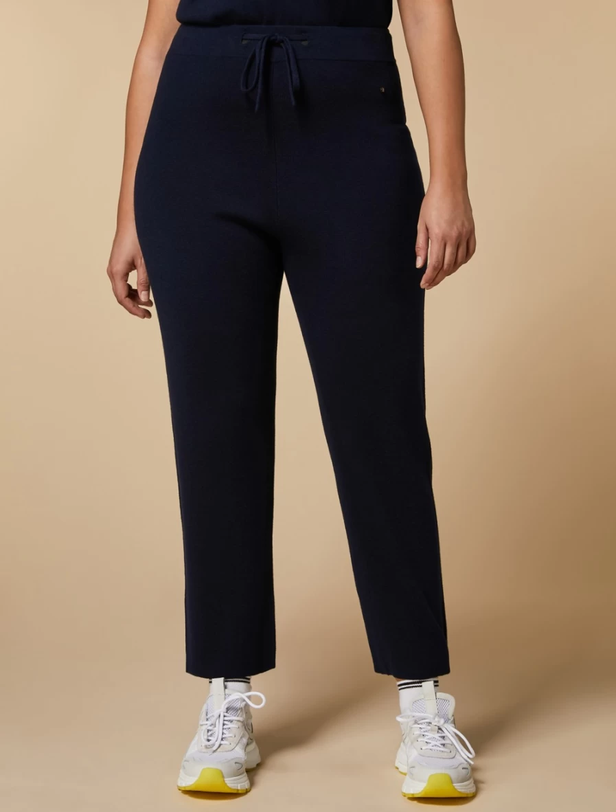 Marina Rinaldi Women's Dark Navy Wide-Fit Knit Trousers - Comfortable Stretch Pants