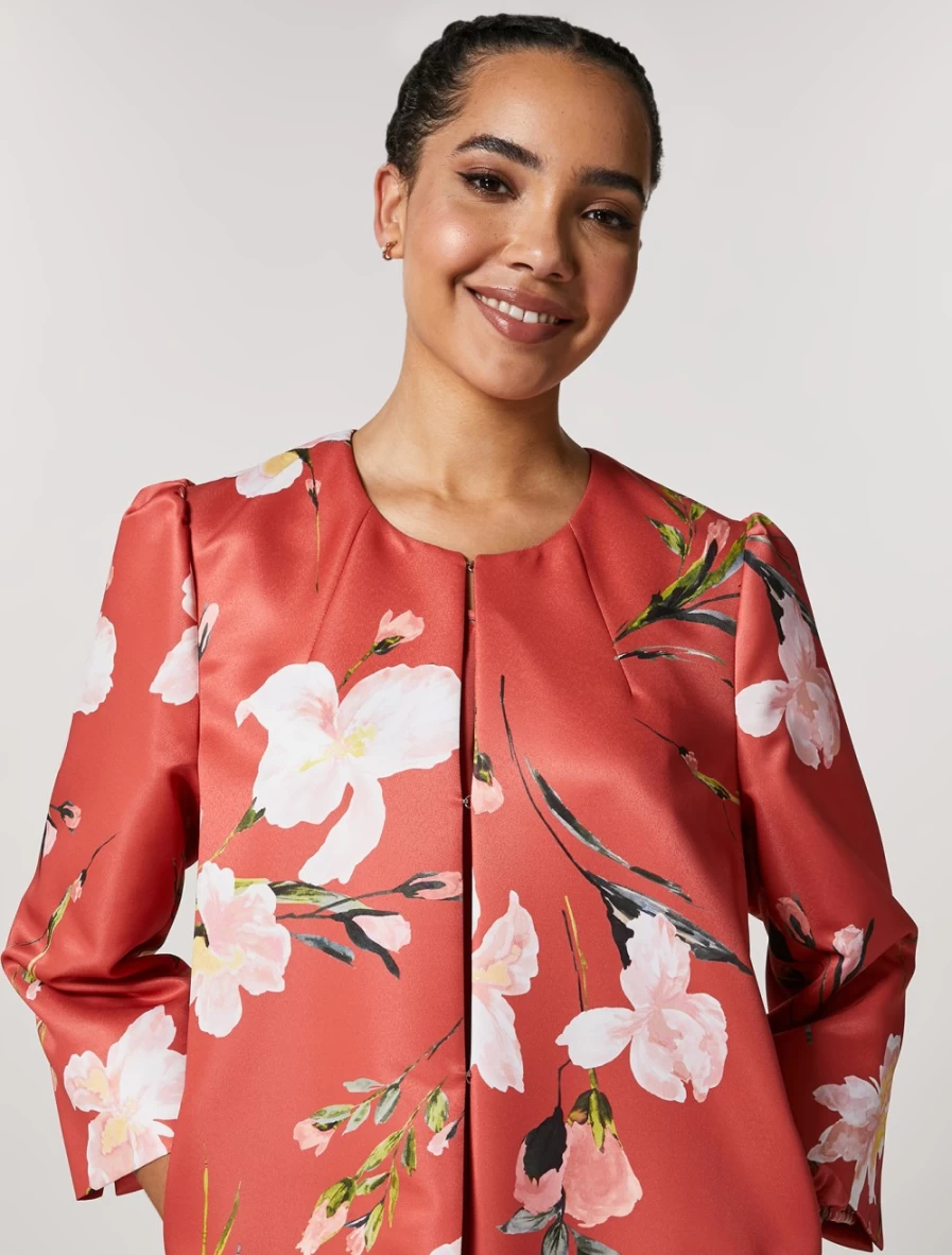 "Marina Rinaldi Women's Rust Printed Twill Overcoat Coat"