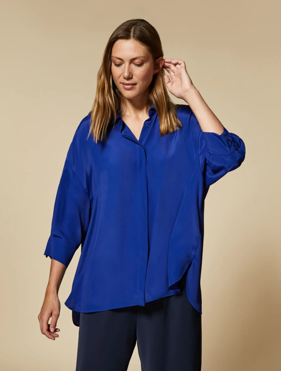 "Marina Rinaldi Women's China Blue Silk-Blend Shirt"