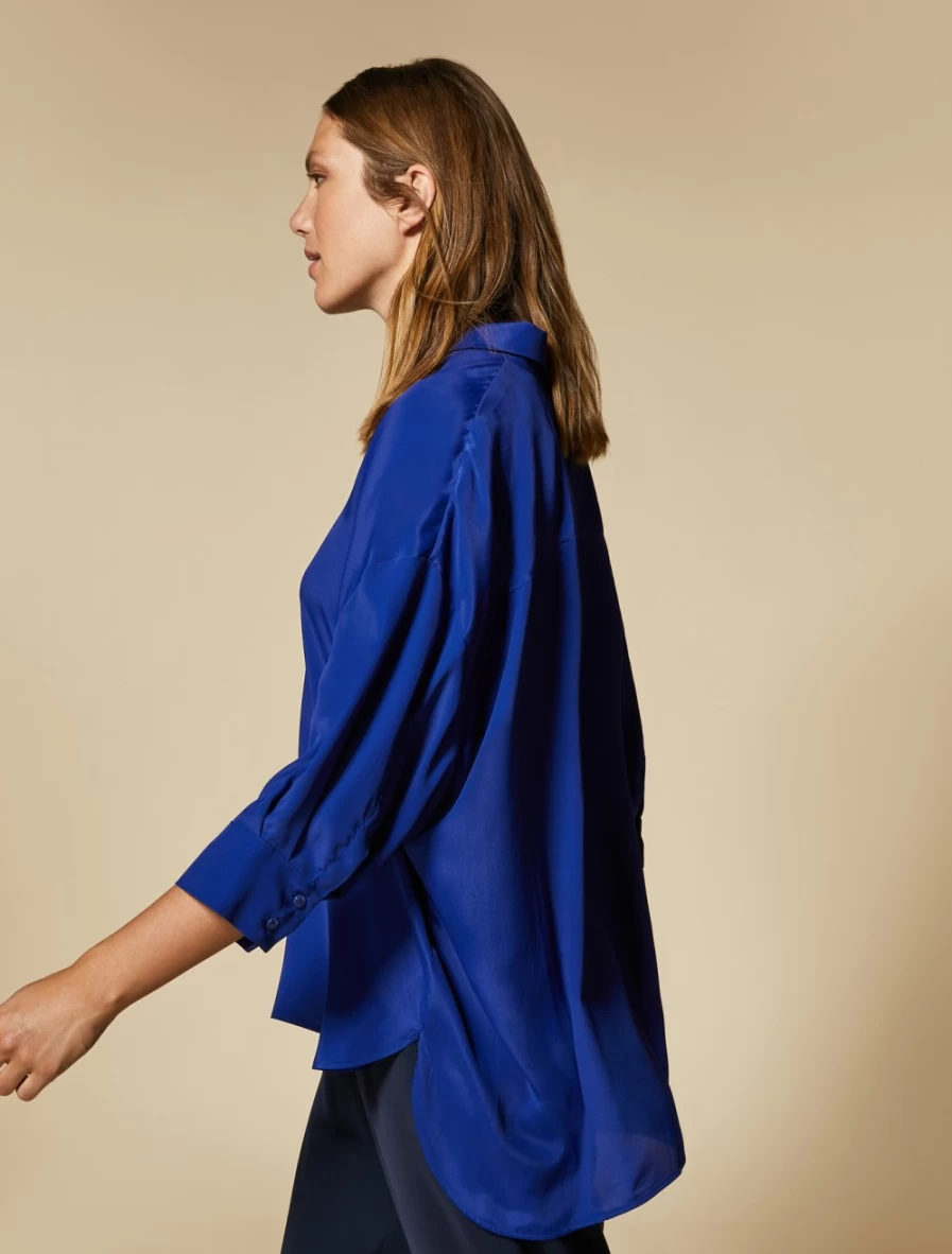 "Marina Rinaldi Women's China Blue Silk-Blend Shirt"