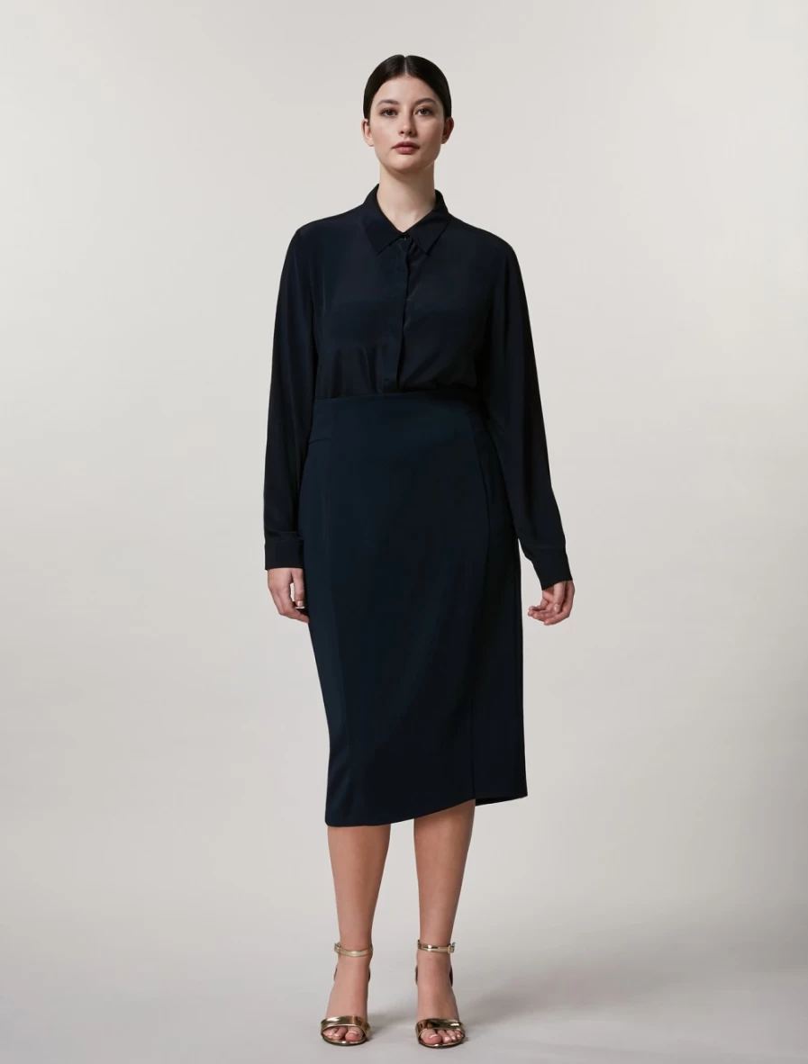 Marina Rinaldi Women's Dark Navy Fluid Stretch Fabric Skirt - Elegant Comfort Fit