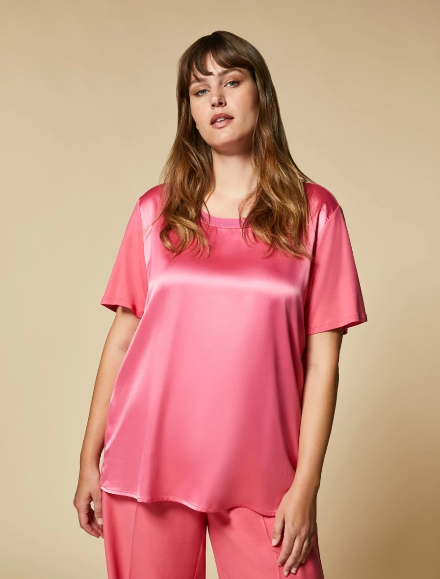 Marina Rinaldi Women's Red Crêpe Jersey & Satin Blend T-Shirt