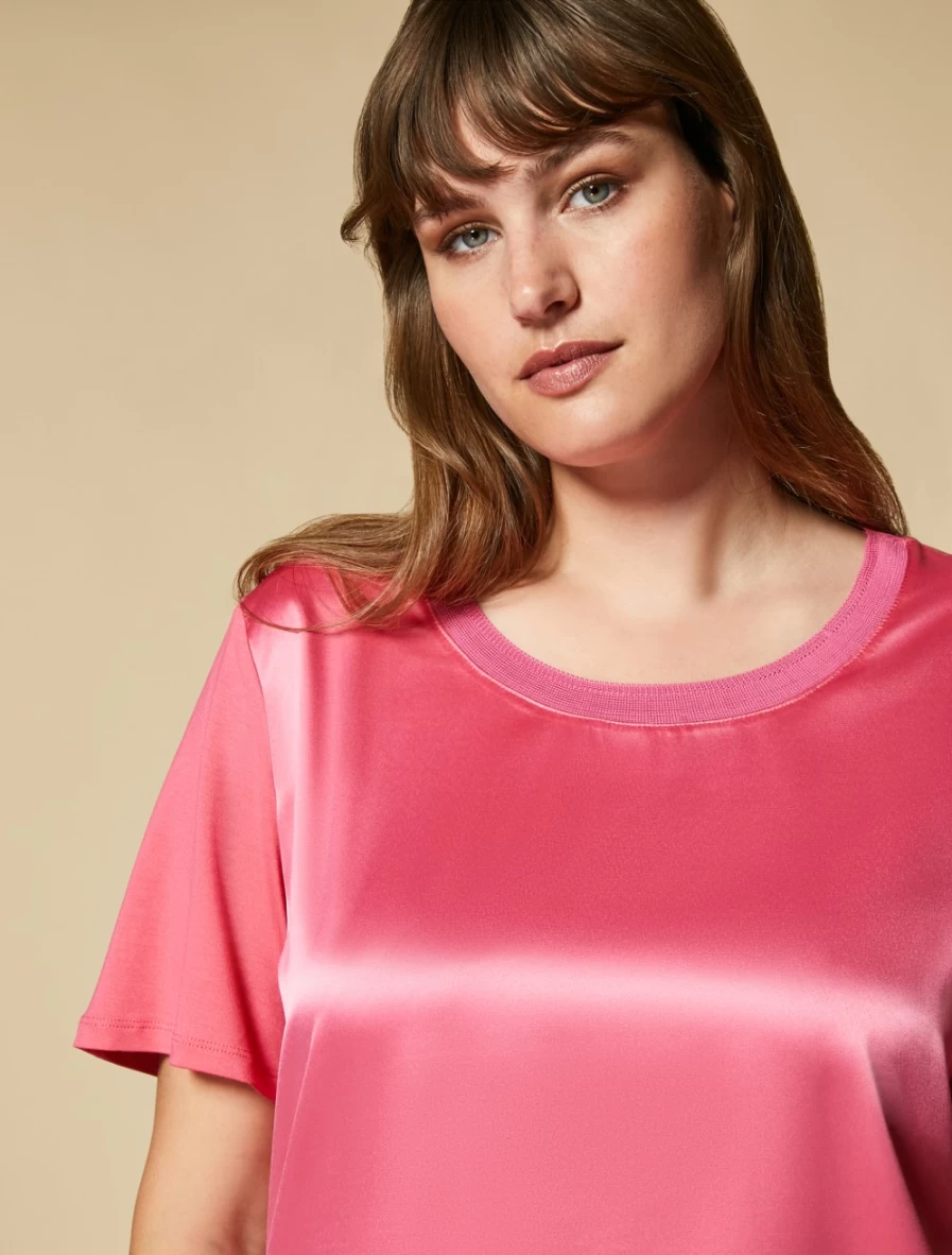 Marina Rinaldi Women's Red Crêpe Jersey & Satin Blend T-Shirt
