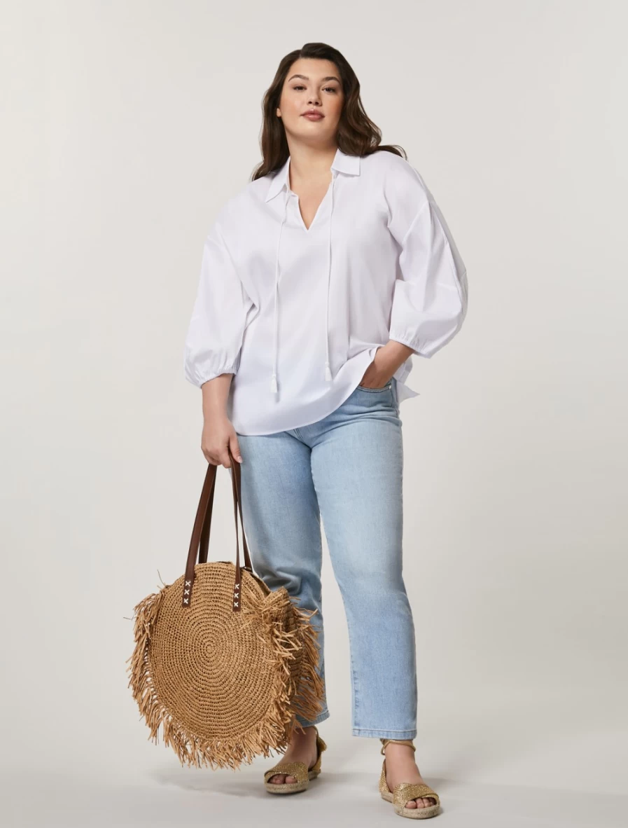 Marina Rinaldi Women's White Stretch Cotton & Nylon Tunic Top