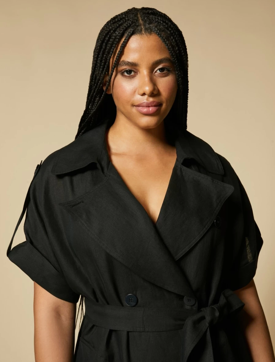 "Marina Rinaldi Women's Black Lightweight Linen Dress – Elegant & Breathable Summer Wear"
