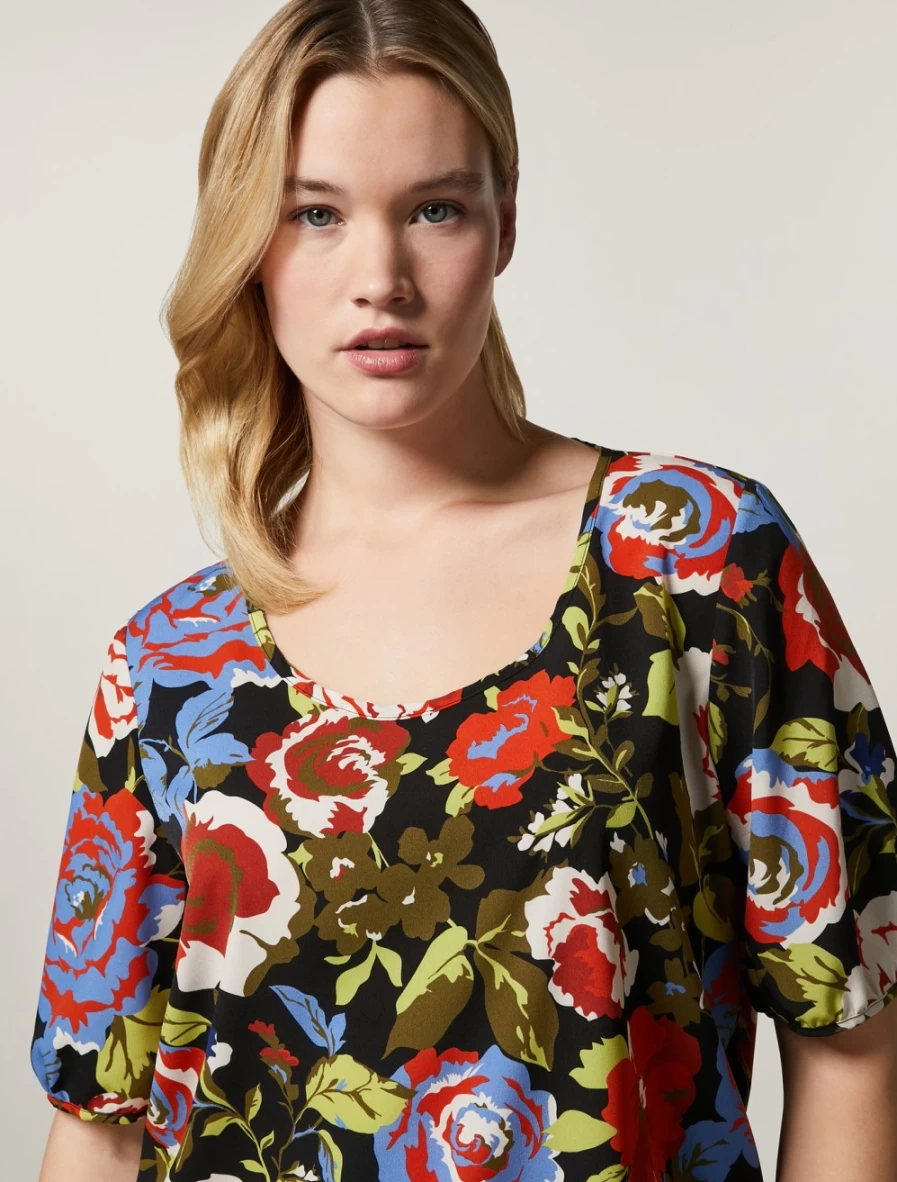 Marina Rinaldi Women's Black Printed Crepe De Chine Top