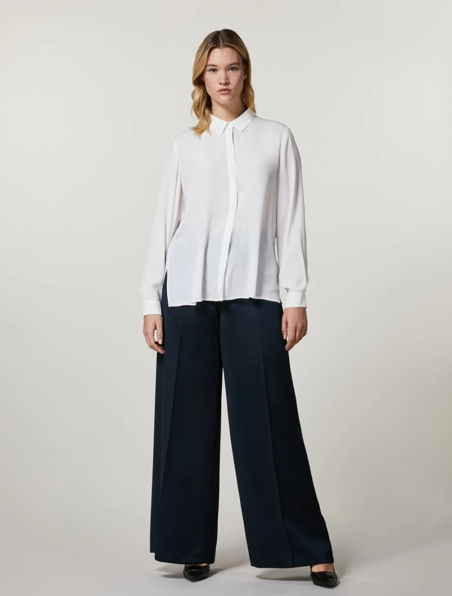 Marina Rinaldi Women's Dark Navy Crepe Envers Satin Trousers