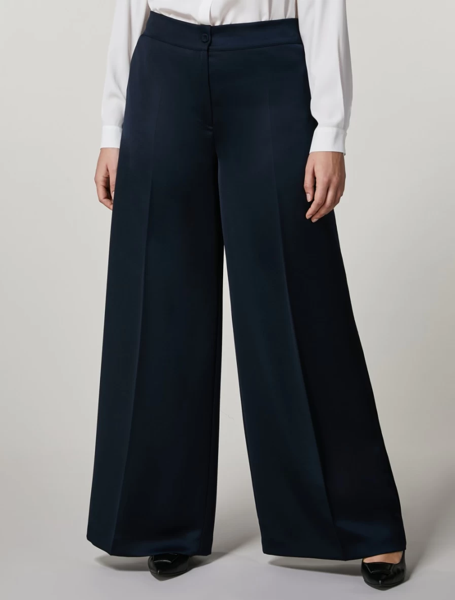 Marina Rinaldi Women's Dark Navy Crepe Envers Satin Trousers