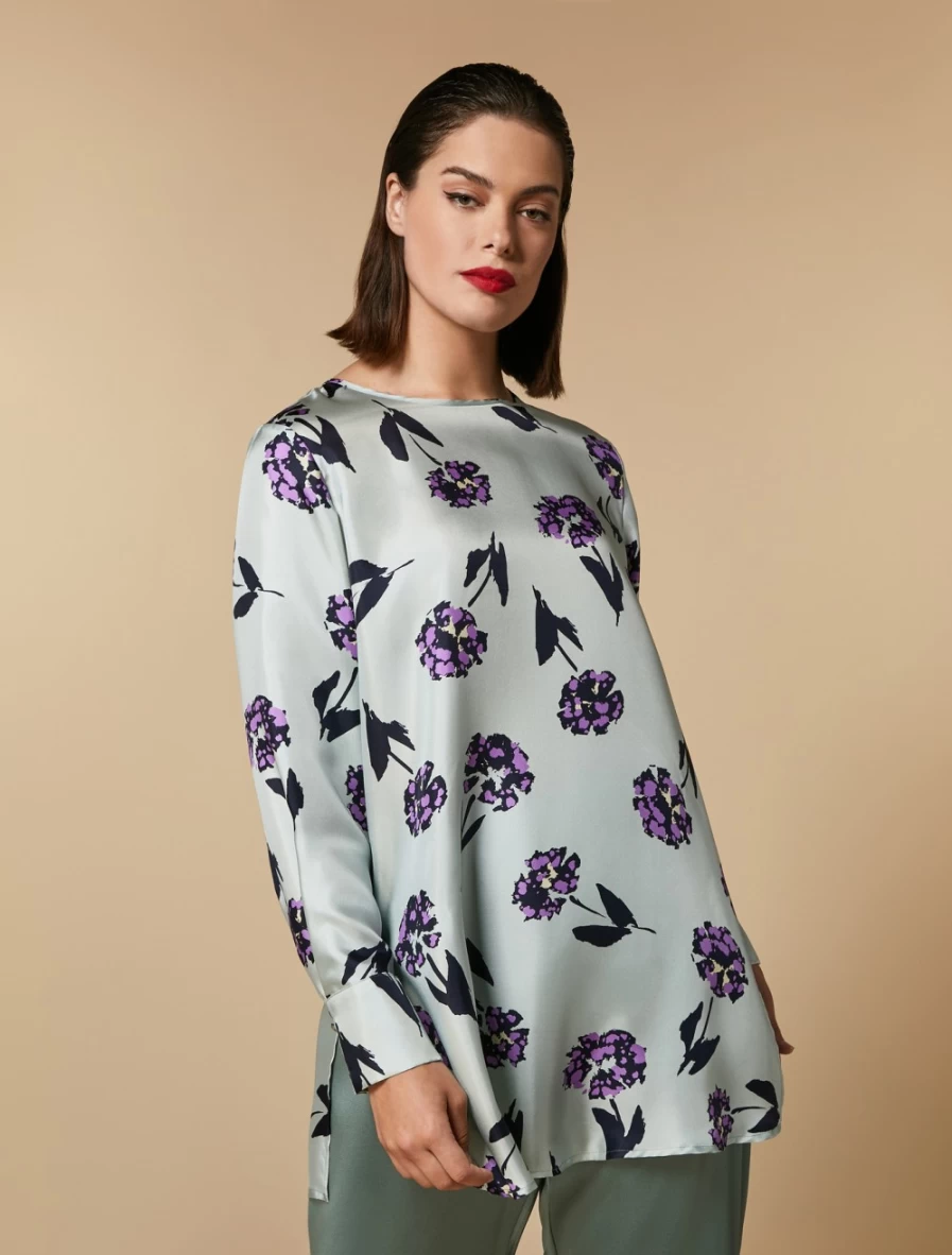 Marina Rinaldi Women's Green Silk Twill Tunic - Elegant Blouse Top