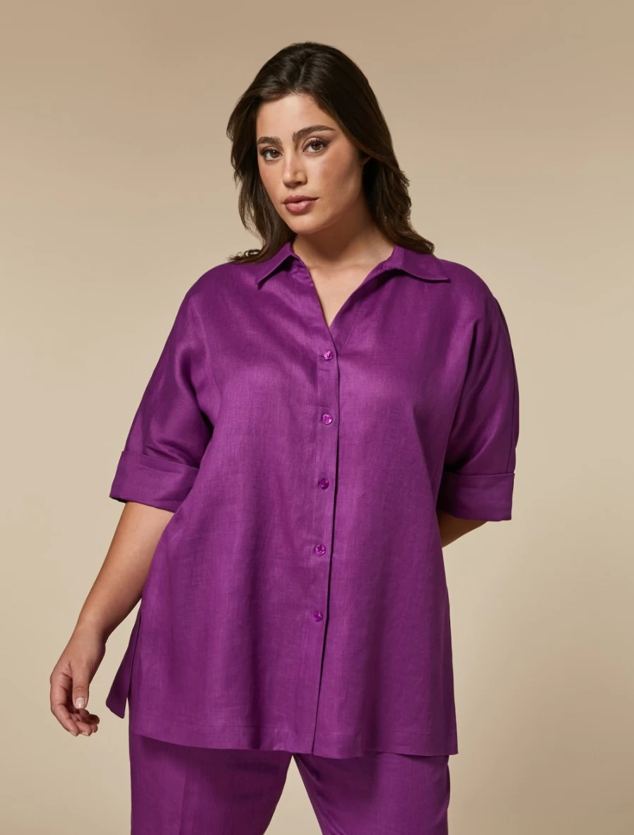 Marina Rinaldi Women's Fuchsia Pure Linen Shirt - Breathable & Stylish Summer Top