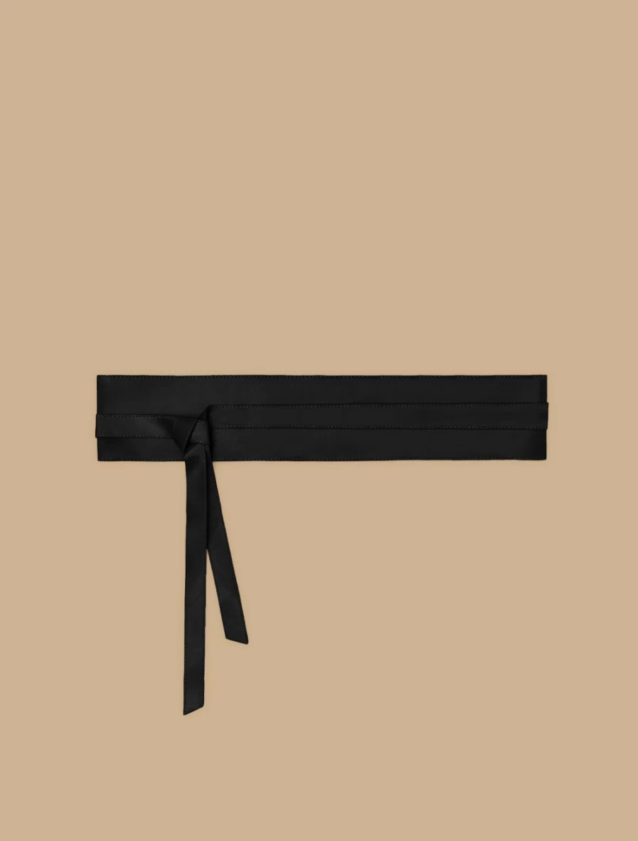 Marina Rinaldi Women's Black Obi Belt With Bow - Elegant Waist Cincher