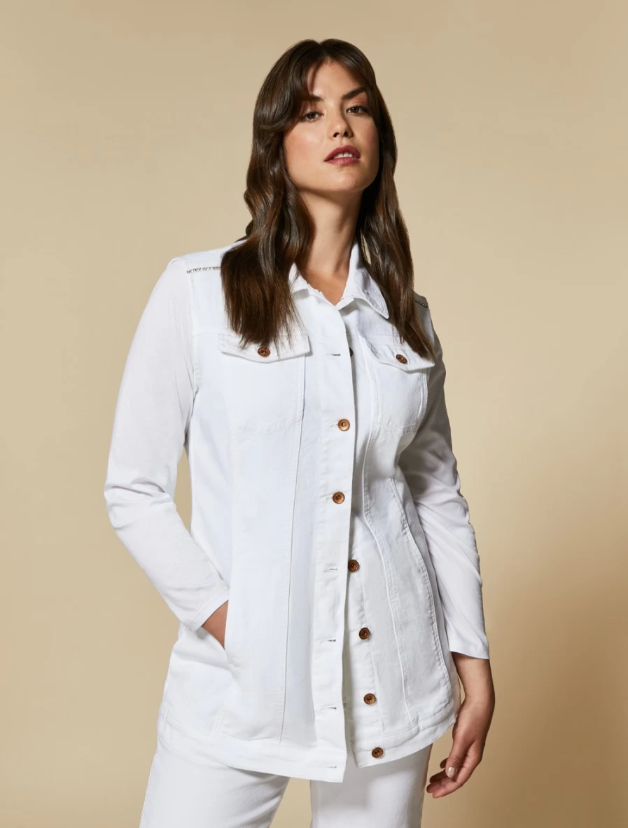 Marina Rinaldi Women's White Long Stretch Denim Gilet Vest