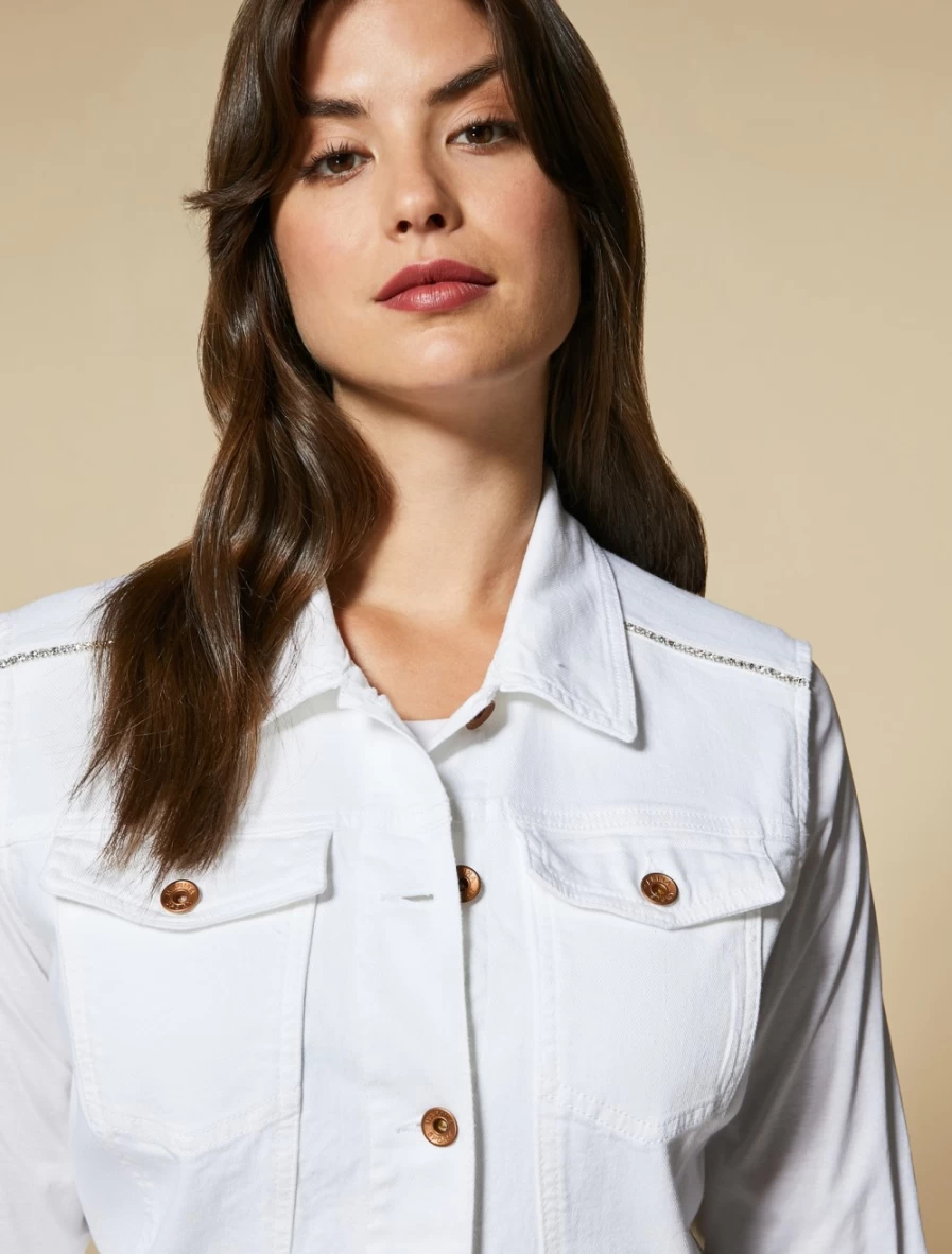 Marina Rinaldi Women's White Long Stretch Denim Gilet Vest