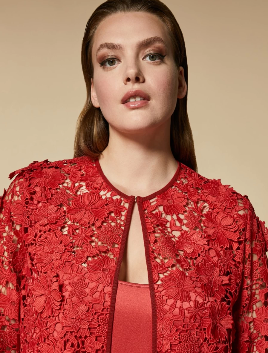 Marina Rinaldi Women's Red Macramé Lace Tunic Top