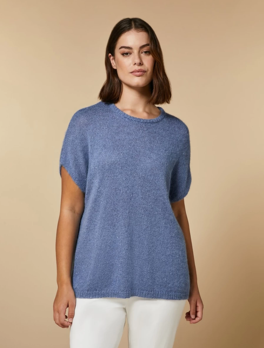 Marina Rinaldi Women's Ski Blue Sequined Alpaca Wool Sweater