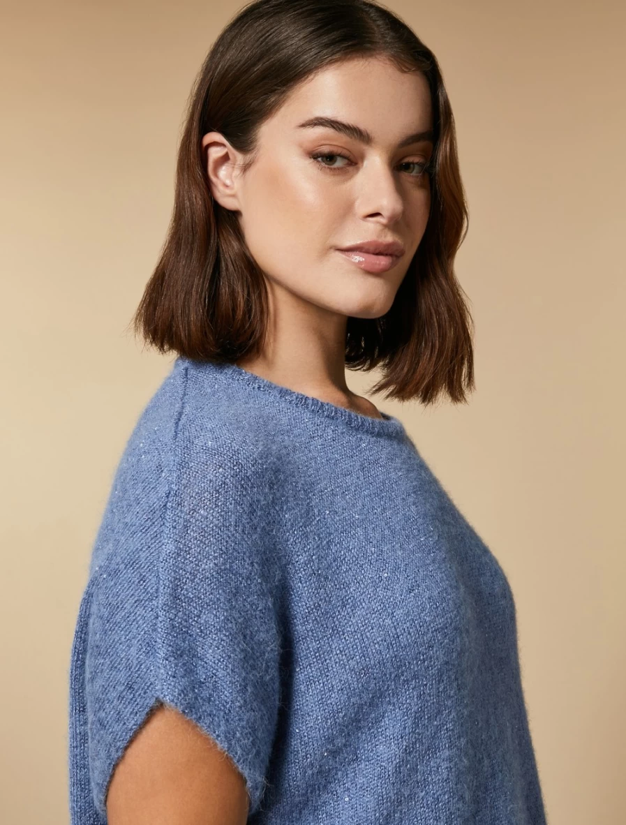Marina Rinaldi Women's Ski Blue Sequined Alpaca Wool Sweater